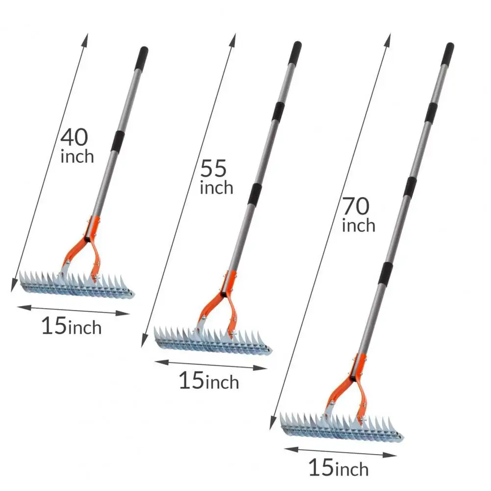 Weeding Steel Thatch Rake with Adjustable Double-Sided Rake Tine Detachable Long Handle Garden Grass Grooming Rake for Lawn 6