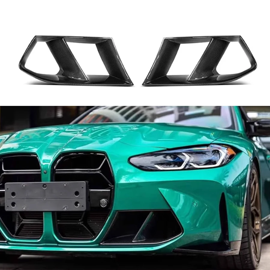 

For BMW M3 M4 G80 G82 G83 2021+ Dry Carbon Fiber Fog lamp frame grill Front Bumper Air Vent Cover Tuyere Upgrade Body Kit