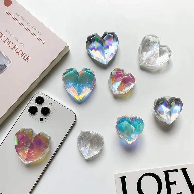 

Crystal 3D Laser Heart Korea Mobile Phone Holder Grip tok Support GripTok Foldable Phone Decoration Finger Ring Stand Socket