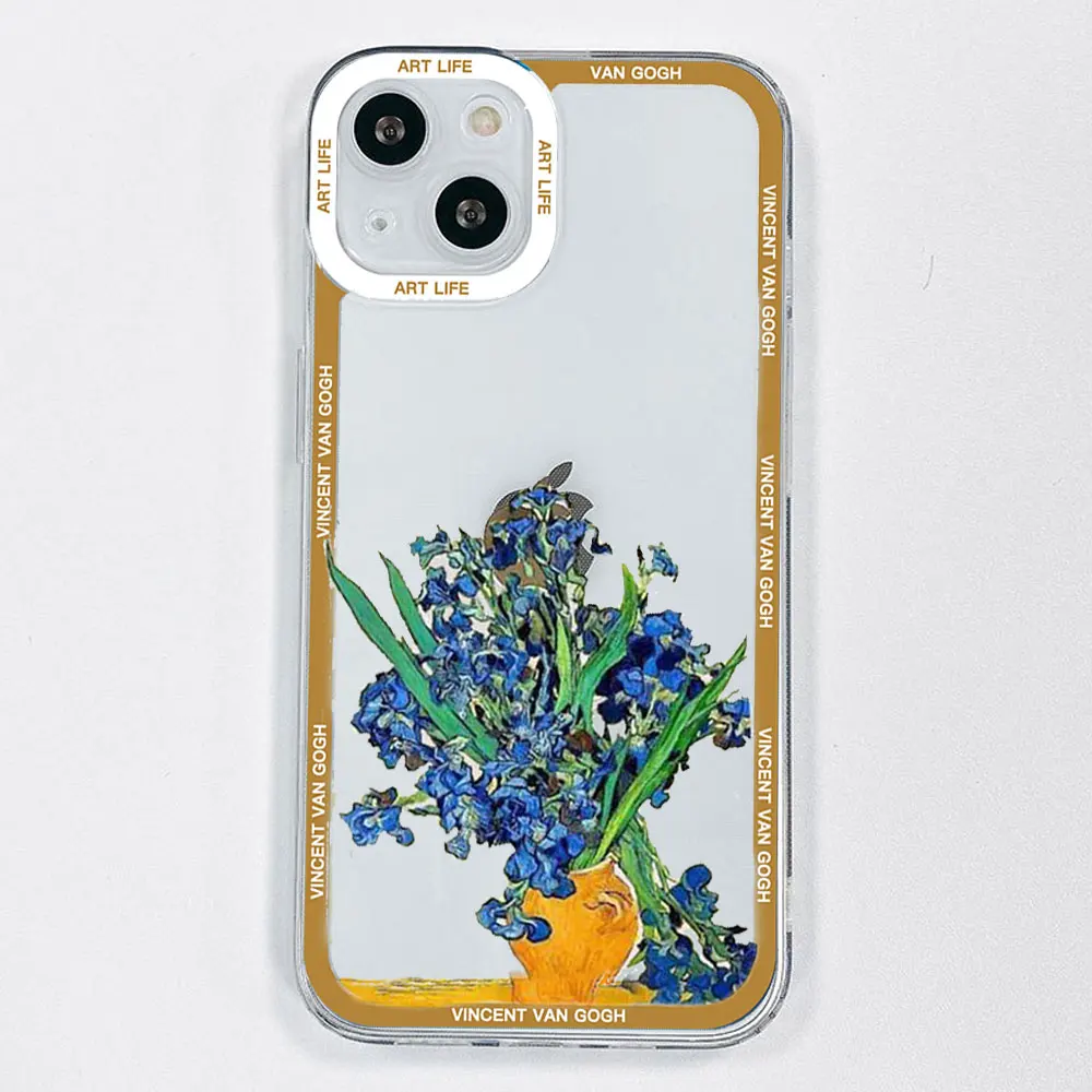 Ретро чехол для телефона с картиной Ван Гога маслом для IPhone 11 13 12 14  15 Pro Max Mini X XR XS 7 8 15Plus этикетка искусство эстетика прозрачный  чехол | AliExpress