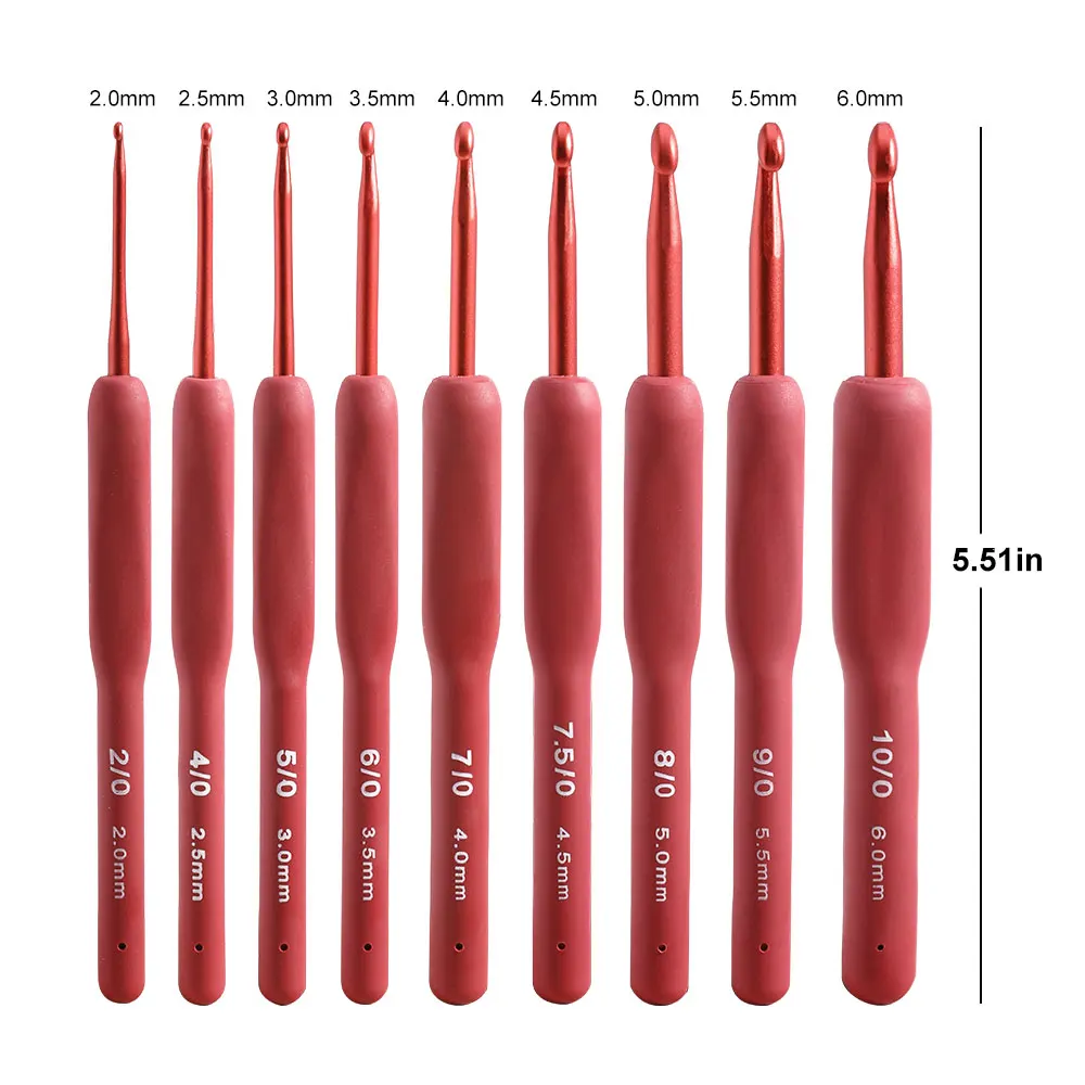 Red Crochet Hooks Set Aluminum Crochet Needles Silicone Handle Ergonomic Knitting Croche Set 2.0-6.0mm Women Gift crochet kit crochet hooks crochet needles