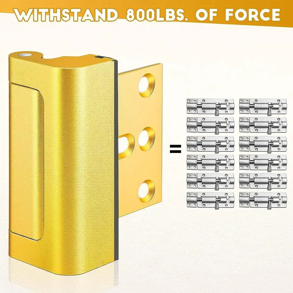 Door Reinforcement Locks Home Security Door Lock for Toddler Childproof Lock Night Withstand 800 Lbs Gold