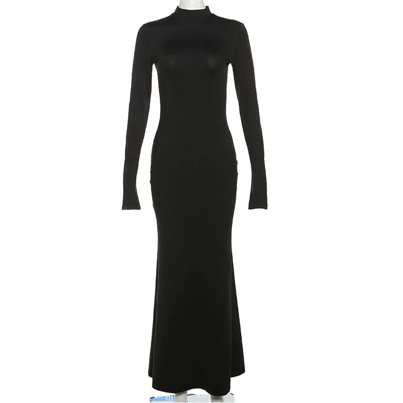 Autumn Winter Backless Sexy Party Club Black Bodycon Maxi Dresses Outfits for Women Long Sleeve Y2K Dress Vestido Streetwear New 4