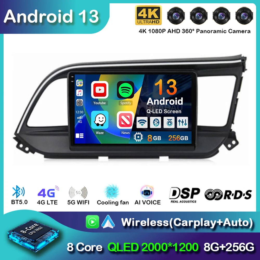 

Android 13 Carplay Auto Car Radio For Hyundai Elantra 6 2018 2019 2020 RHD GPS Recorder Multimedia Player Head Unit 4G+WiFi DSP