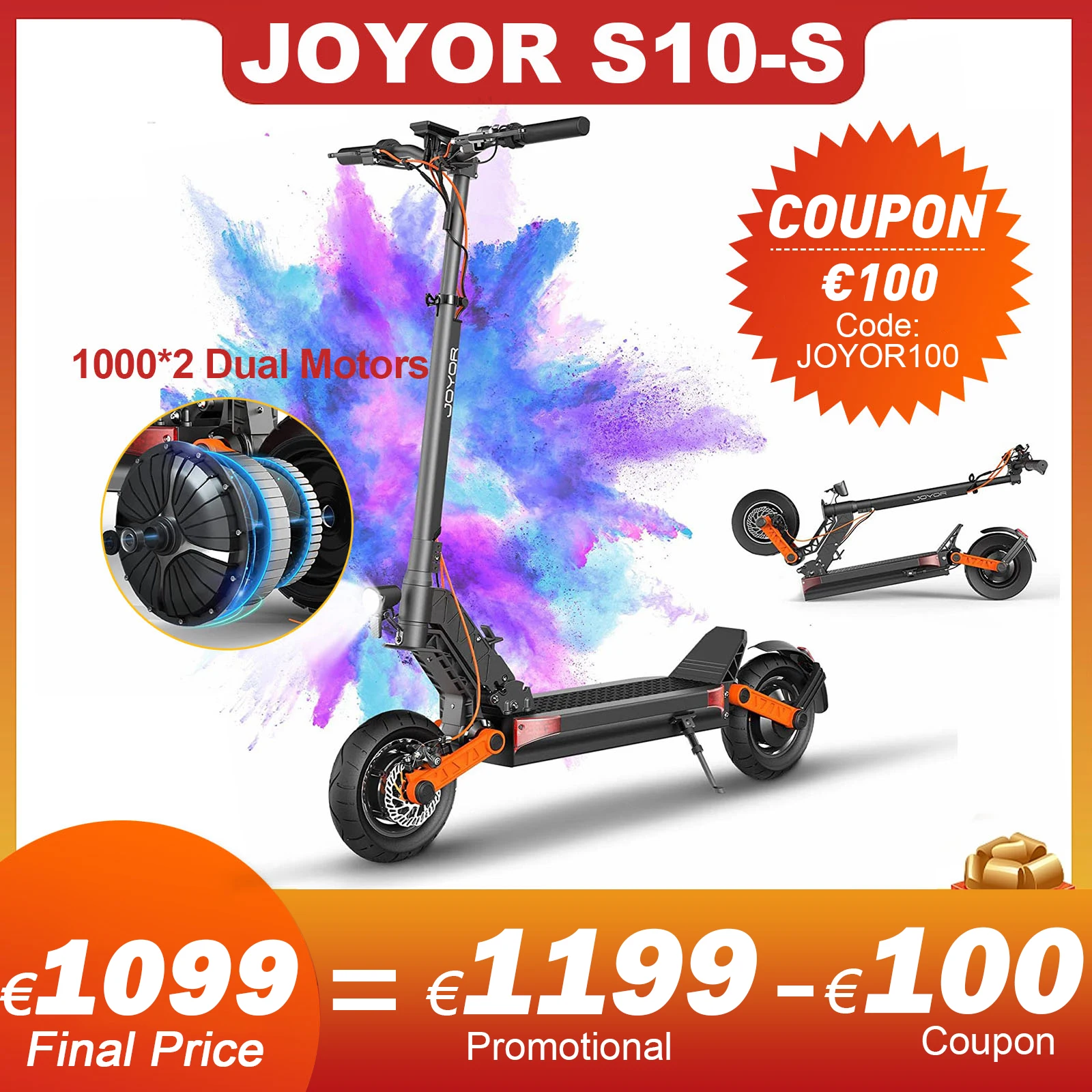 JOYOR Trottinette Electrique S10S - 2x1000W Double Moteurs 60V 1080Wh