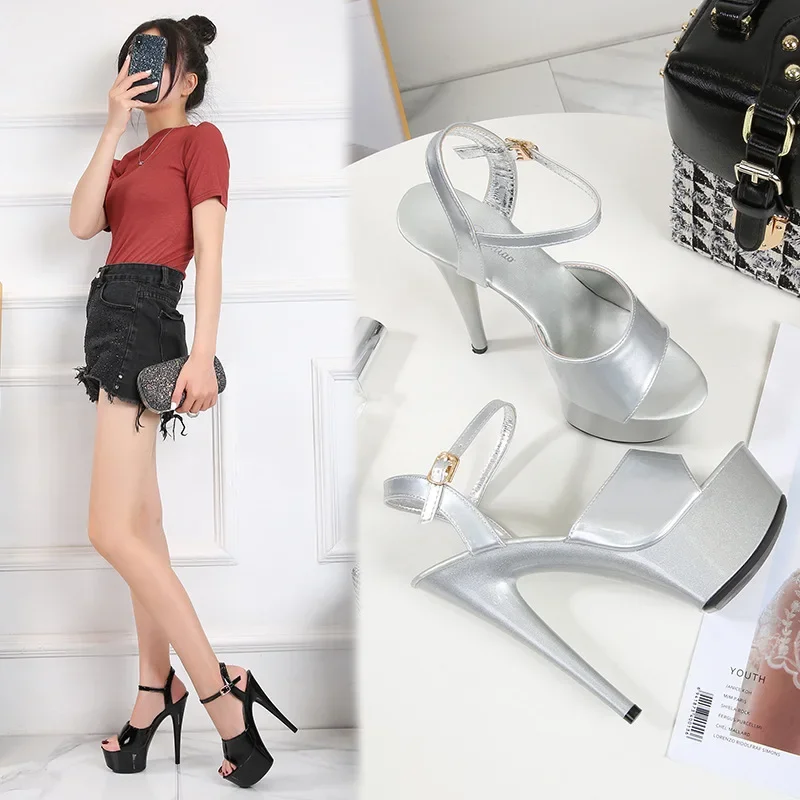 Women Sandals Pole Dance Shoes Stripper High Heels Women's Sexy Show Shoes Sandals Party Club 15 CM Platform High-heeled Wedding Footwear