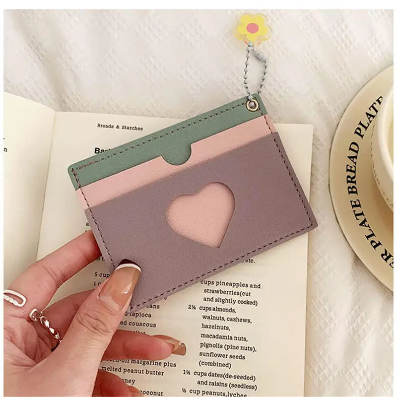 Ins Lovely Card Wallet PU Leather Luxury Cute Fashion Card Holder Girls Casual Heart Slim Woman Portable Cover Bag Gift