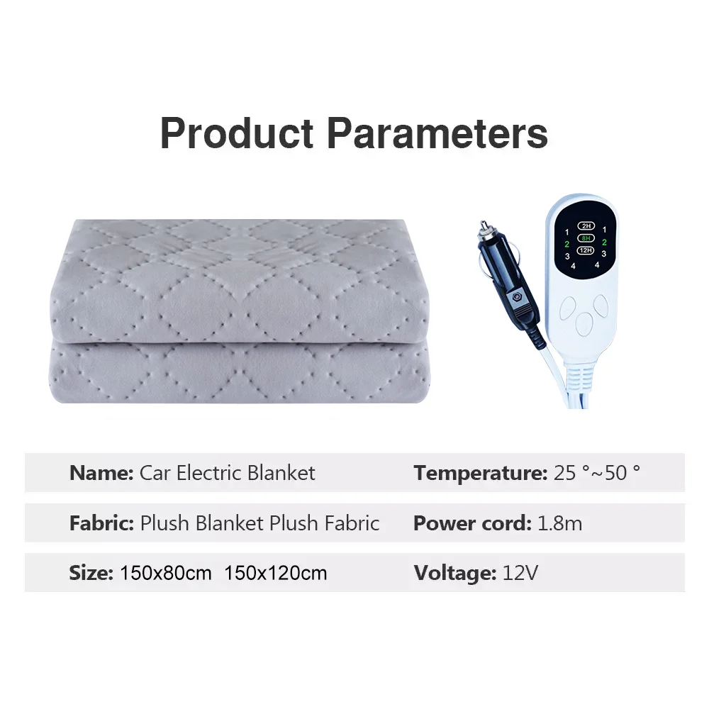 12V Car Motorhome Electric Heating Blanket Throw 2/8/12 Hours Auto-Off Over-Heat Protection For Caravan Camper Van Trucks