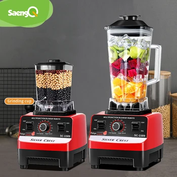 고성능 주방 믹서 착즙기, 4500W 고출력 스무디 믹서기, BPA 프리, 2.0L 및 0.5L 듀얼 항아리