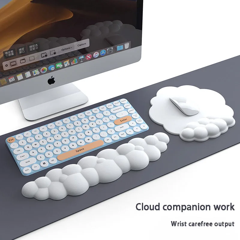 Cloud Tapis De Souris Avec Support De Poignet Et Repose-poignet Pour  Clavier Avec Mousse À Mémoire De Forme Ergonomique, Base Antidérapante Pour  La Maison, Le Bureau, L'ordinateur Portable, L'ordinateur De Bureau, Les