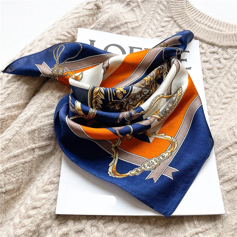 

Spring Printed 100% Natural Silk Scarf Women Hairbands Scarves Wrap Small Shawl 53cm Luxury Square Lady Foulard Bandana