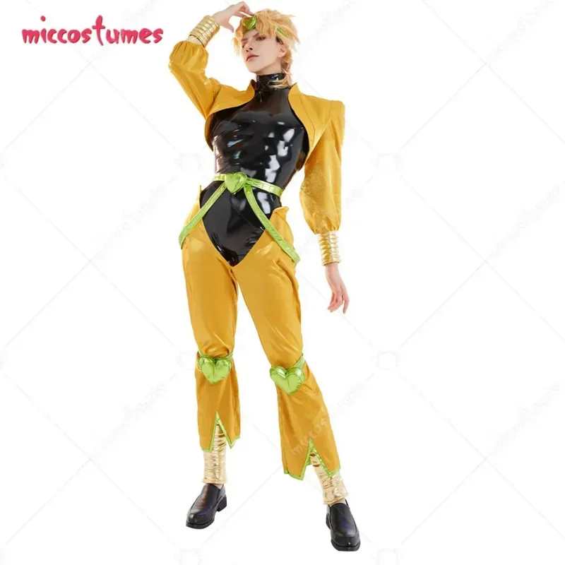 

Полный комплект Miccostumes унисекс, желтый и черный косплей-костюм с головным убором и браслетом для Хэллоуина, косплей-костюм