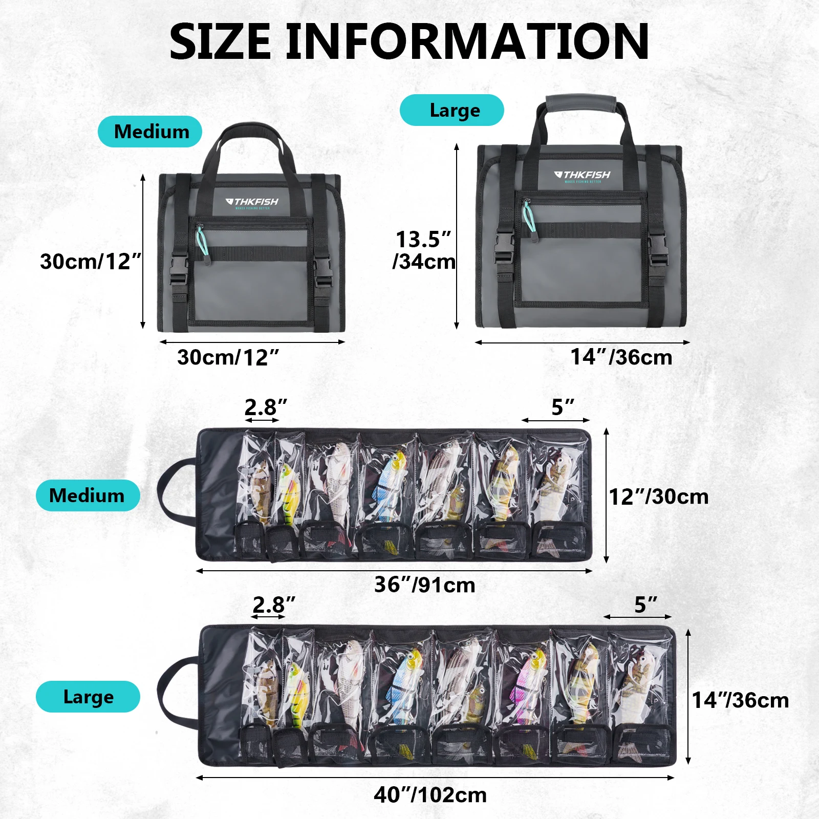 Sac organisateur étanche THKFISH pour poppers et leurres durs avec 7/8 poches pliable grande capacité