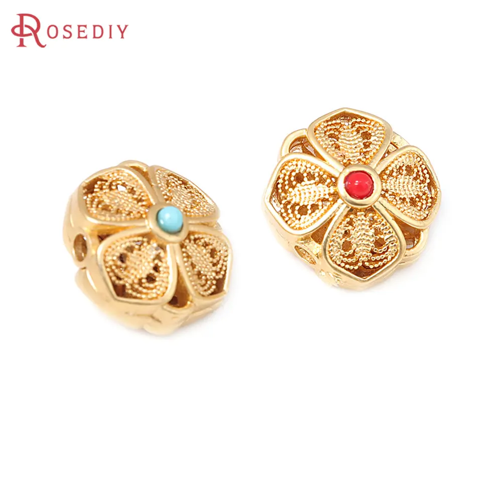 5PCS 매트 골드 컬러 황동 꽃 빈티지 스타일 네팔 비즈 팔찌 스페이서 비즈 쥬얼리 만들기 용품 Diy 액세서리