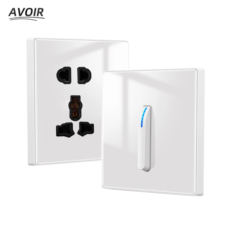 Avoir Wall Light Switch LED Indicator 2 Way White Glass Panel Piano Key Reset Switches 13A UK