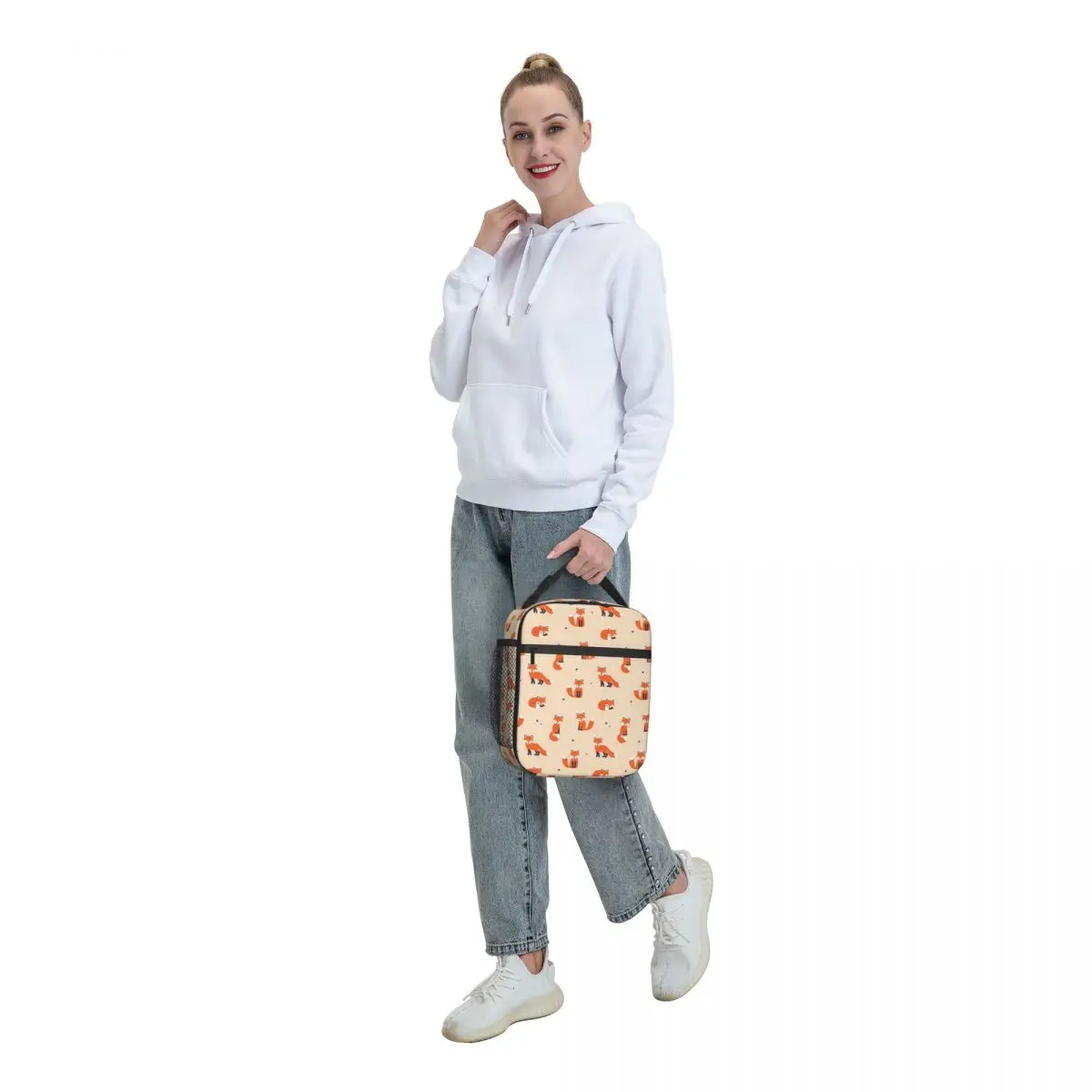 Fox Cartoon Pattern Insulated Lunch Bag Large Foxes Animal Meal Container Thermal Bag Tote Lunch Box Office Outdoor Bento Pouch