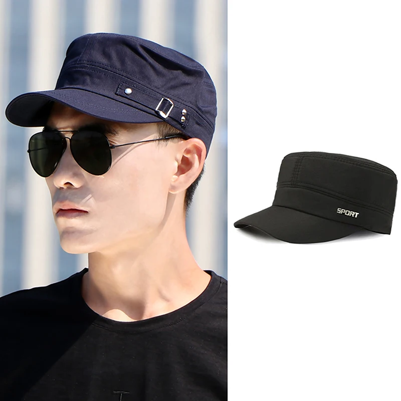 

Military Style Army Cap Men Women Pure Color Cotton Flat Top Cap Spring Summer Autumn Adjustable Visor Hat