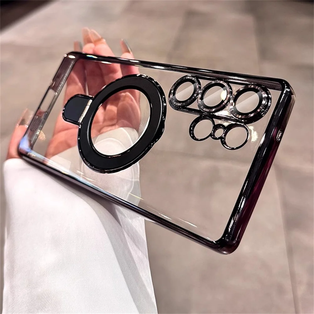 Luxury Plating Shockproof Magnetic Bracket Clear Case with Holder Stand Cover