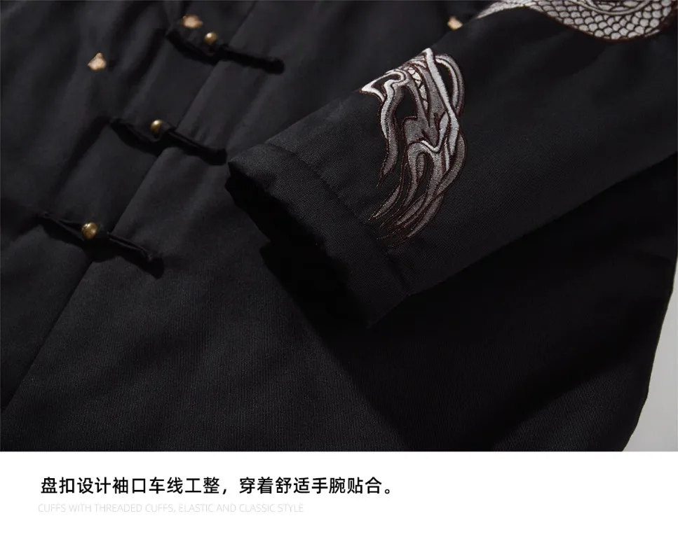 2024 Autumn New Dragon Year Buckle Machine Embroidery Coat Jacket Men's Top Black Jacket Cartoon Embroidery Retro Cool Jaquetas