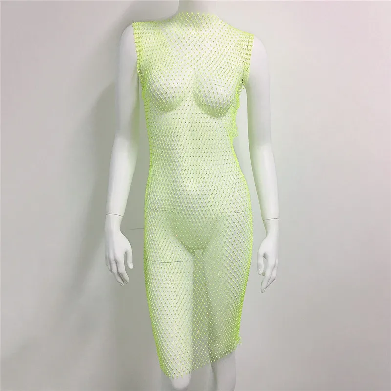 2023new European and American women's hot selling fishnet diamond dress sexy fishnet rhinestone swimsuit fishnet dress for women -S0c677c367a024403af5b5a97d96dcfaff