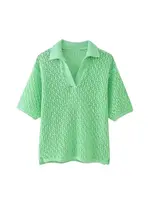Women Fashion Pointelle Knit Loose Sweater Polo Collar Short Sleeve Female Pullovers Chic Tops - Image 4