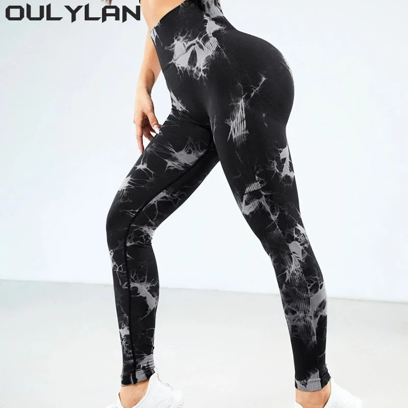 

Oulylan Workout Sport Fitness Pants Ladies Tie Dye Scrunch Yoga Leggings For Women High Waist Push Up Gym Tights Tummy Control