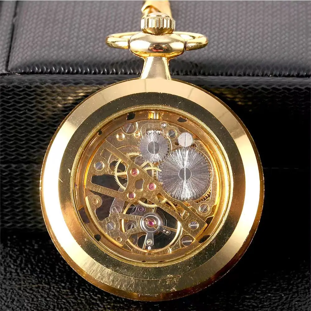GOLD MECHANICAL POCKET WATCH WHEELS FASHION LARGE MECHANICAL POCKET WATCH DIAMETER 4.7CM 8930