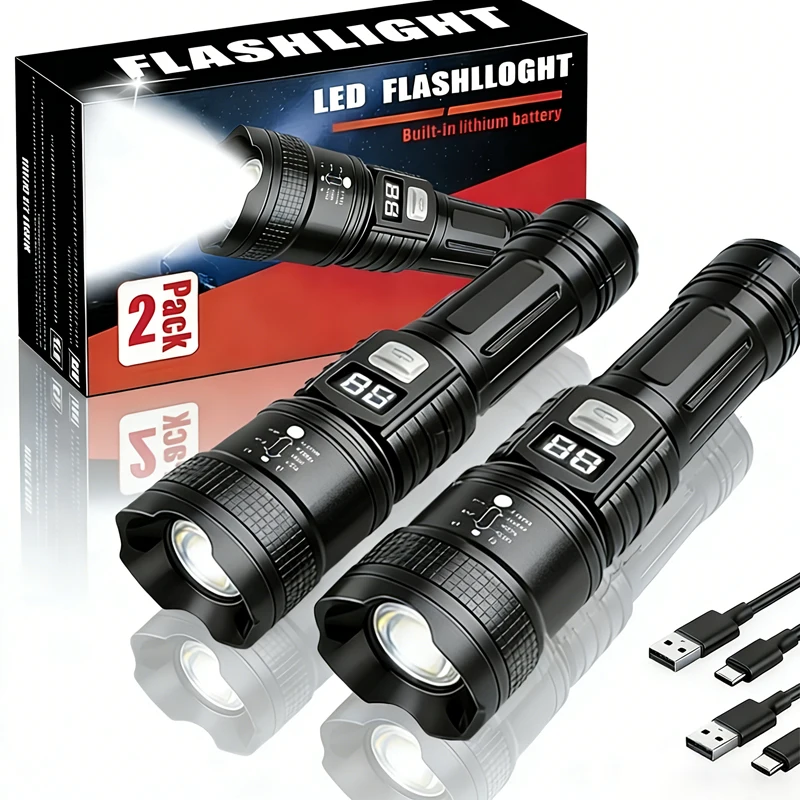 Super Bright LED Flashlight Type-C Rechargeable Led Torch Long Range Tactical Lamp Outdoor Waterproof Camping Fishing Lantern