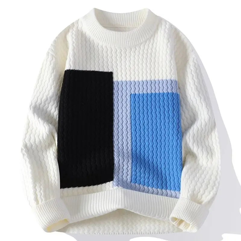 Fashion O-Neck Spliced Loose Korean Sweaters Men\'s Clothing 2023 Autumn Winter Oversized Knitted Casual Pullovers All-match Tops