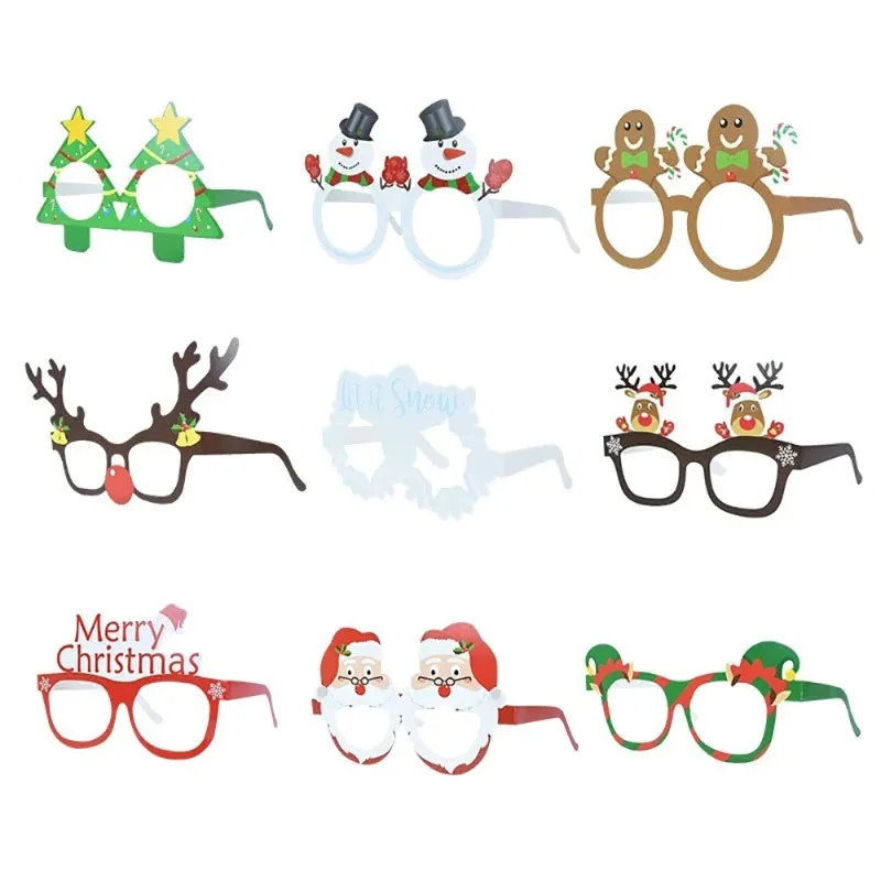 9Pcs/Set Christmas Party Paper Glasses Photo Props Festive Holiday Eyewear Santa Snowflake Reindeer Kid New Year Toy Accessories