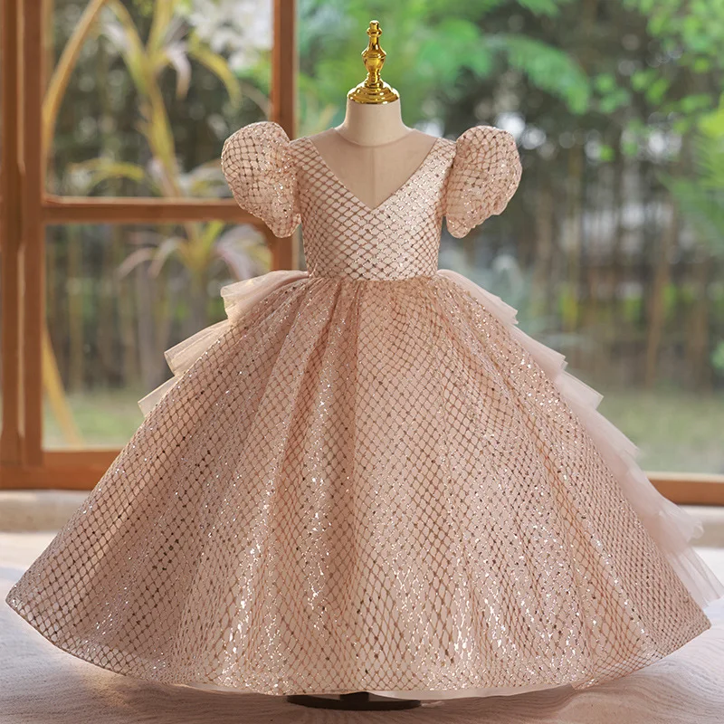 

High-grade Customize Flower Girl Dress Sequin For Wedding Party 2024 Tulle Kid Birthday Princess Dresses First Communion Gowns