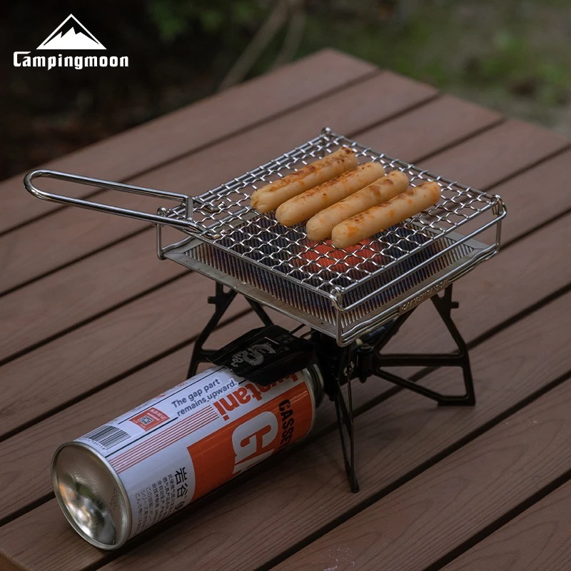 CAMPINGMOON Outdoor Camping 304 Stainless Steel Folding Toast Grill Net Uniform Baking Card style Gas Stove Grill Net 3