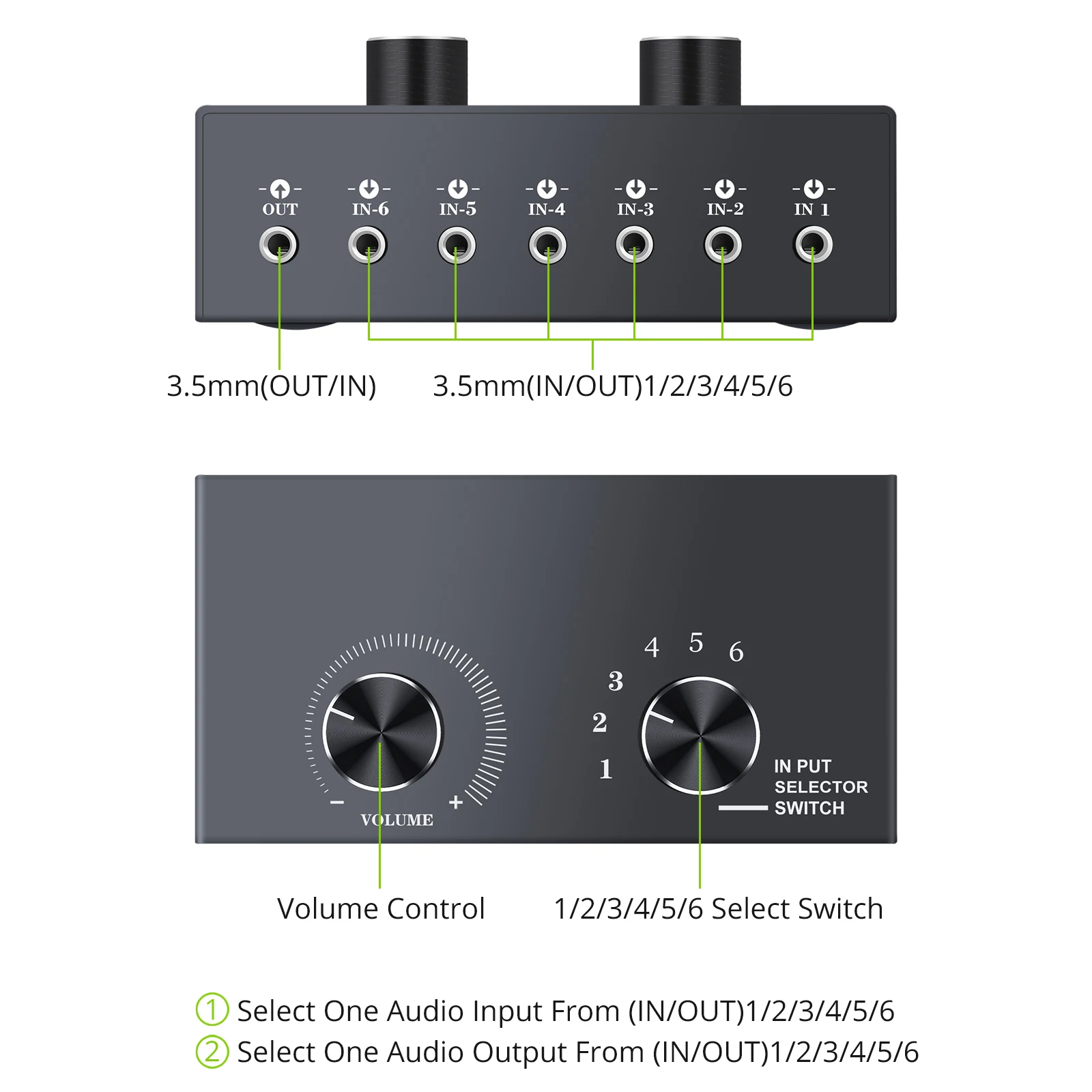 LiNKFOR  ׷  ġ,   ÷  ÷, PC  ó, 6 in 1 Out, 1 in 6 Out, 3.5mm