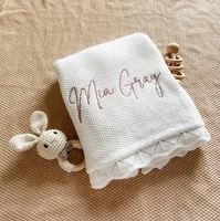 Personalized Knitted Blanket for Baby Boy Or Girl Soft Breathable Embroidered Name Blanket Baby Shower Stroller Birthday Gift 1