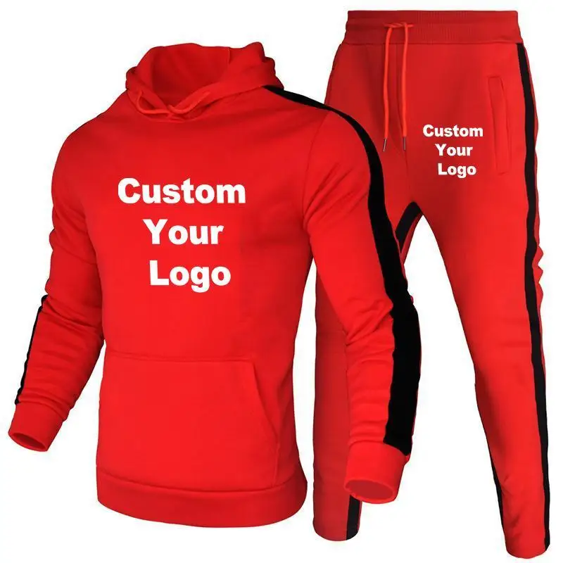 Men's Custom Logo Solid Tracksuits Hoodies+Pants Sets Pullovers Jackets Sweatpants Hooded Streetwear Outfits