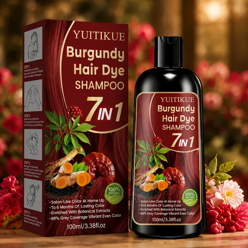 Shampoo colorante per capelli bordeaux 7 in 1 con estratti vegetali naturali, copre i capelli grigi, colore vibrante a lunga durata, trattamento per la cura dei capelli a casa. - immagine 6