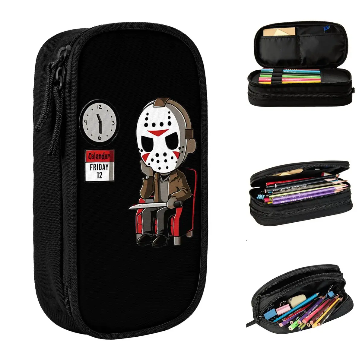 

Большая коробка для ручек пятница 12-я смешной Хэллоуин ужас фильм Юмор Мерч двухслойный пенал для девочек Сумка для макияжа подарок