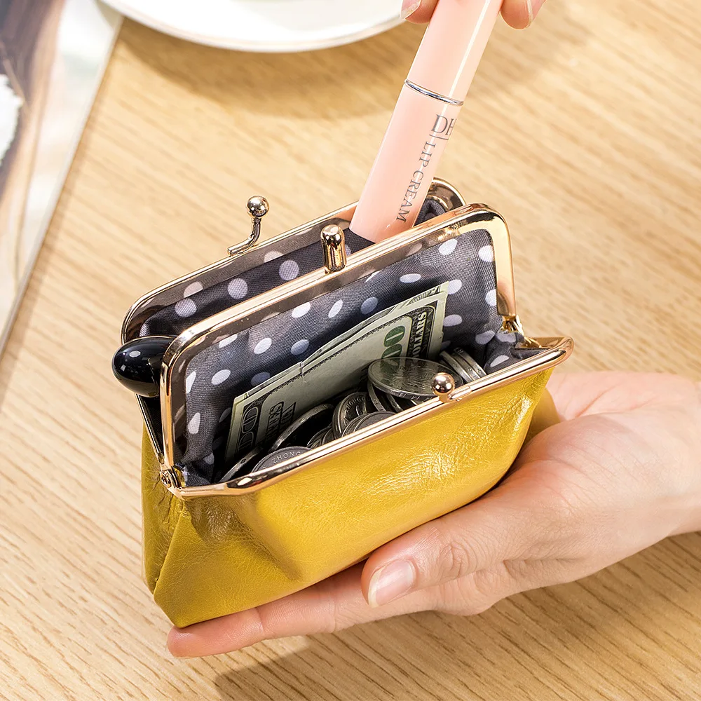 Double Layer Long Clutch Wallet Clip Bags Genuine Leather Coin