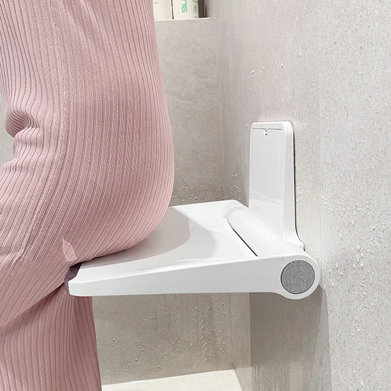 Light Luxury Wall-mounted Bathroom Seats Shower Chair Toilet Barrier-free Bath Chair Home Foldable Plastic Shoe Changing Stool 4