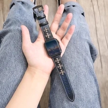 

New Leather strap for apple watch 7 6 5 4 SE 40mm 44mm band metal vintage leather strap for iwstch series 3 2 1 38mm 42mm band