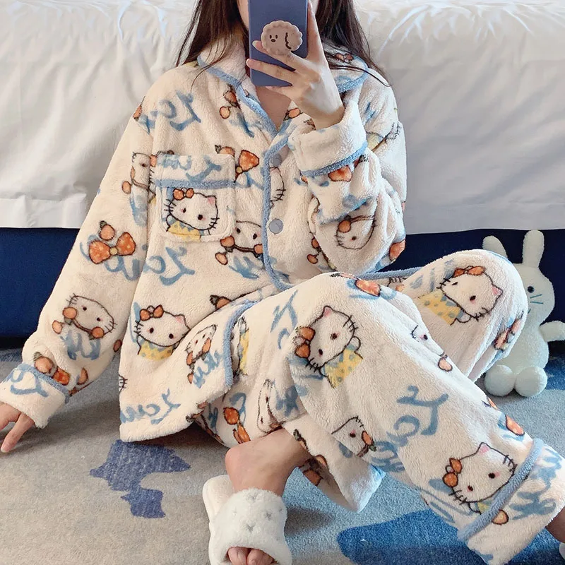 

Kawaii Sanrioed Hellokittyed Pachacco осень и зима с длинным рукавом бархатная Пижама Милая мультяшная одежда