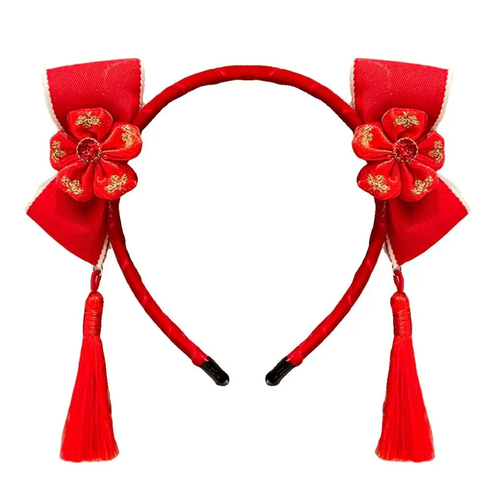 

Red Hairband New Year Hair Band Lovely Hairball Flower Chinese Style Headdress New Year Headwear Tassel Red Bow Headband Girl