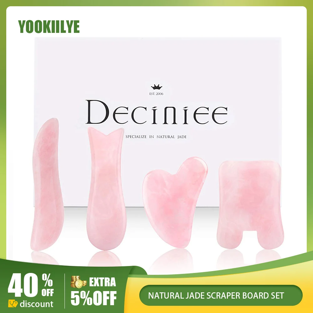 4Pc Rose Quartz Gouache Scraper Gua Sha Massage For Face Natural Gouache Stone GuaSha Massage Tool Body Facial Jade Massager Set natural rose quartz gua sha scraping massage tool mushroom shape crystal guasha stone for spa relaxing meditation massager