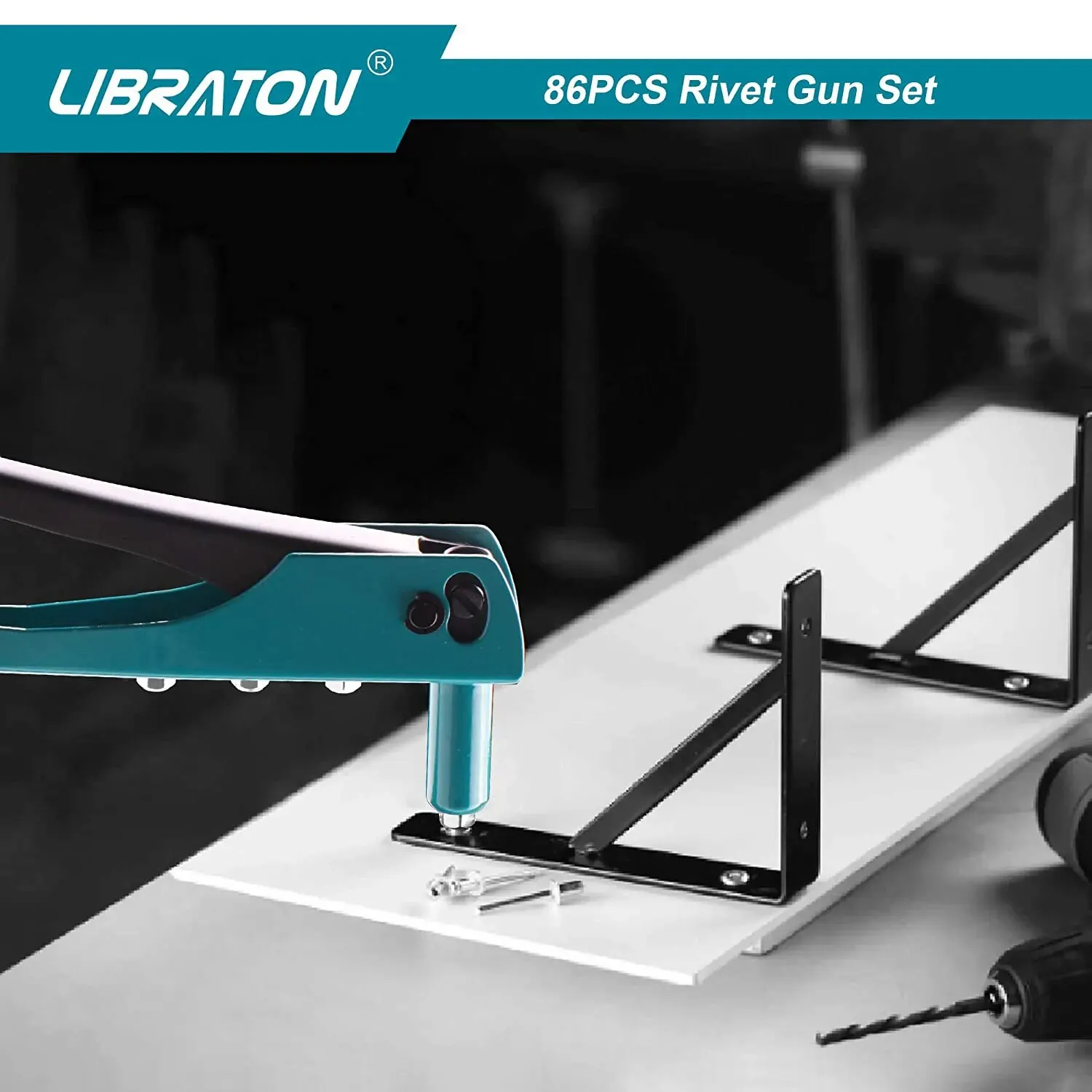 LIBRATON Rivet Gun Rivet Gun Kit Pop 80PCS Metal Rivets 4 Drill Bits Heavy Duty Hand Riveter Tool for Metal rivet gun rivet gun set