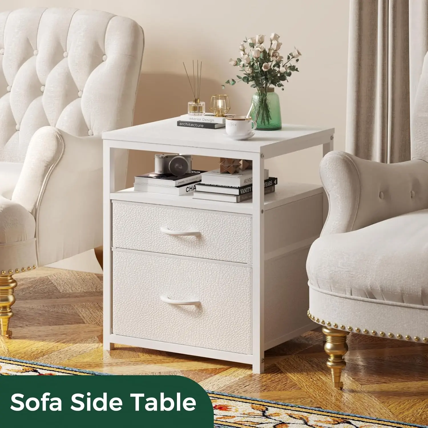 طاولة جانبية بـ 4 أدراج ورف مفتوح واحد، لغرفة المع...