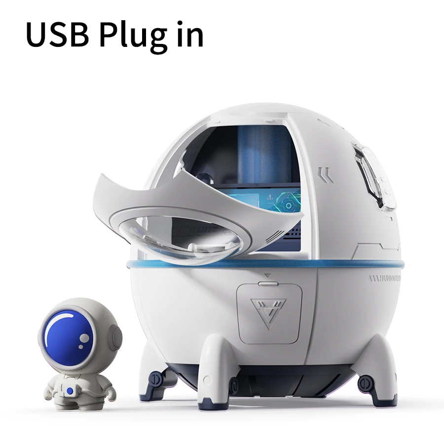 Umidificador de ar cápsula espacial 220mL USB Plug in recarregável névoa aromaterapia difusor de água 7 cores atmosfera luz