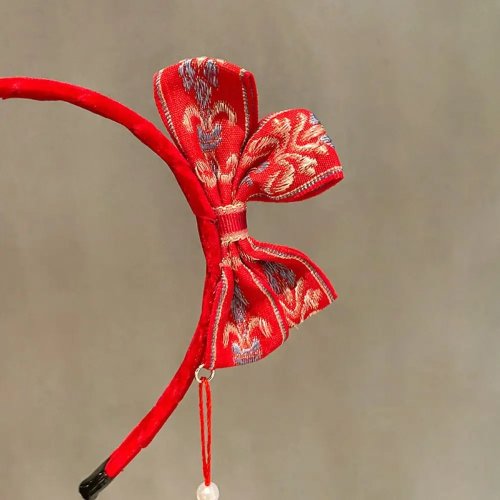 Red Hairband New Year Hair Ball Flower Chinese Style Headdress Tassel Red Bow Headband Girl hair accessories hair bands hair headband accessories