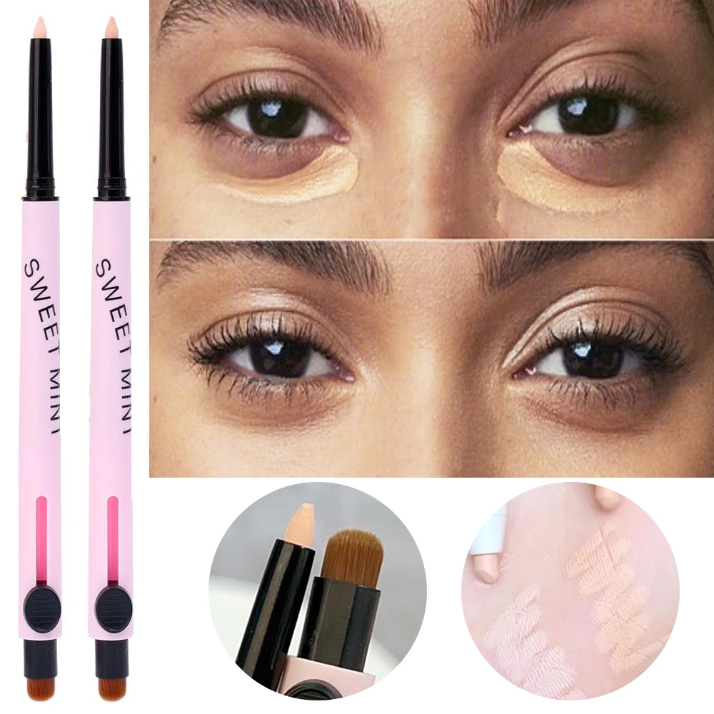2 in 1 Mosaic Concealer Pen Smooth Invisible Eye Dark Circles Cream Waterproof Natural Coverage Concealer with Brush Foundation 6