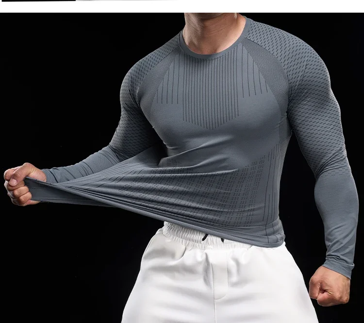 Men Athletic Running Shirt Elastic Training T-shirt Gym Fitness Workout Tight Outdoor Jogging Sweatshirt