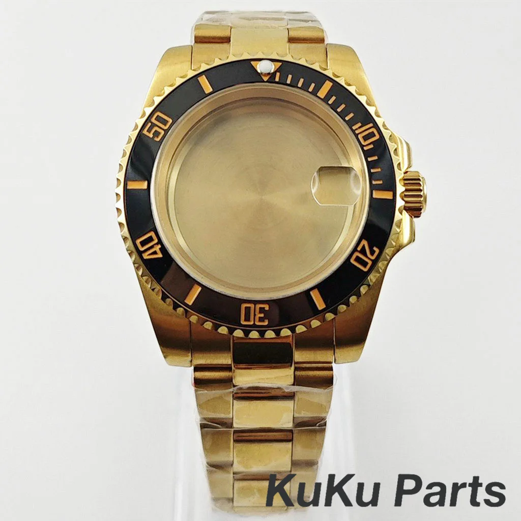 Gold 40MM Oyster Bracelet Sapphire Glass Waterproof Watch Case with 28.5mm Dial Compatibility